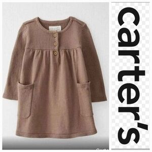 NWT Carter's Kids Brown Pleated Casual Dress Long Sleeves - Organic Cotton ~3M